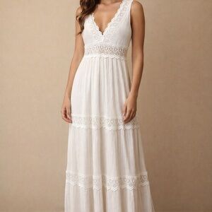 Alter’d State White Lace Maxi Dress Boho Cottagecore Size M